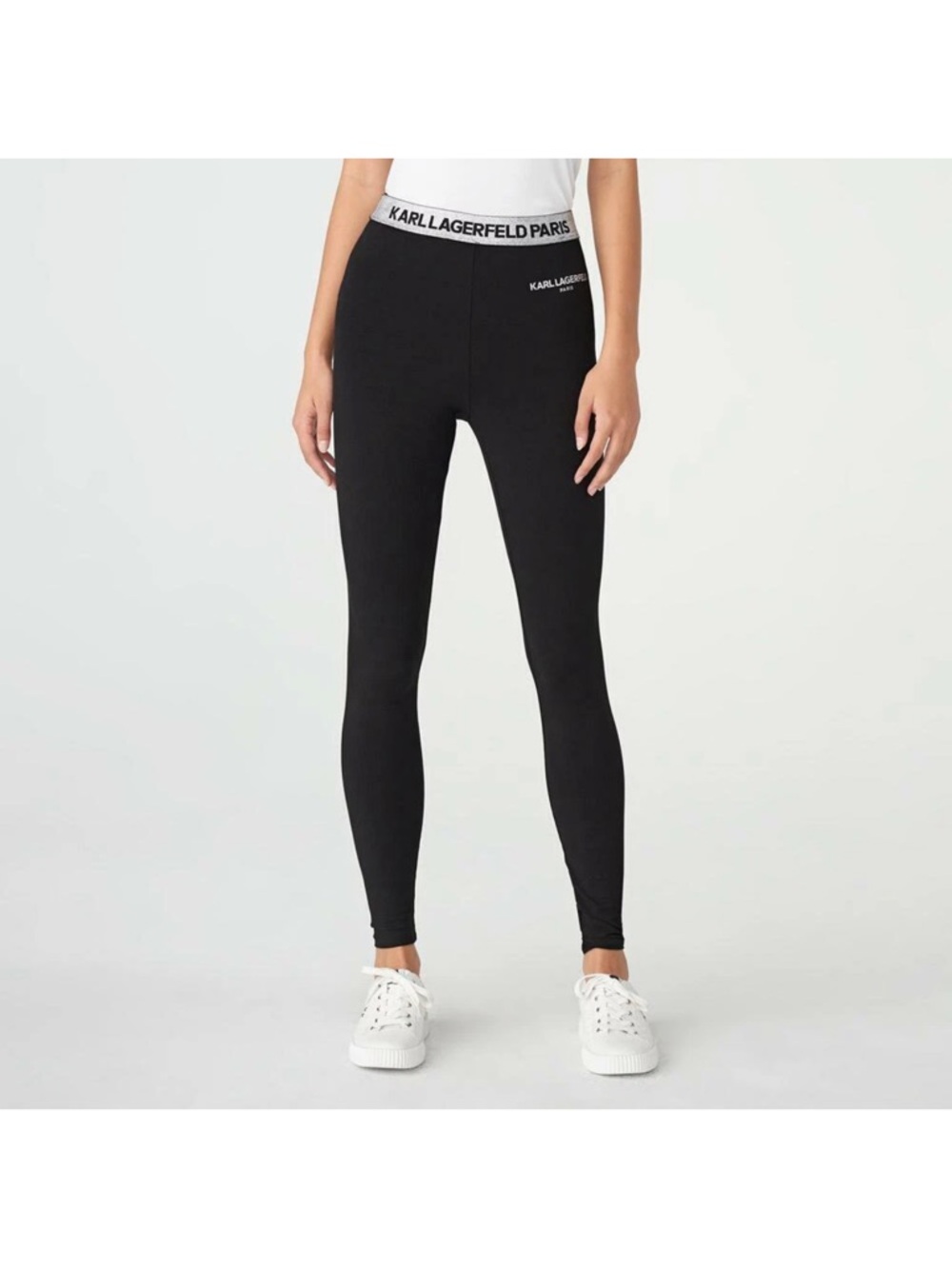 Karl Lagerfeld black leggings silver waistband